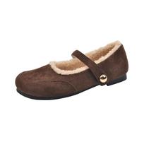Kvadratiniu pirštu jaukūs avikailio balerinos moterims Šilti teddy kailio Mary Jane batai Ponios prekės ženklo dizainas Elegantiški purūs pliušiniai loaferiai 35