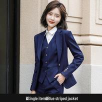 Women's Gray Striped Suit - Spring 2025: Vest & Long Sleeve Professional Workwear for Interviews & Hotel Settings XL