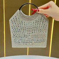 Retro Circular Clutch Bag, High-end Diamond-encrusted Sparkling Evening Bag, Party Water Diamond Handbag