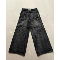 LUXEON Streetwear Washed Retro Baggy Jeans Goth Hip-hop Personality Harajuku Trendy Black Straight Pant Y2K Wide Leg Pants S