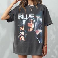 Billie Eilish Spausdintas Madingas Laisvalaikio Medvilninis Unisex ir Moteriškas Marškinėliai Laisvas Retro Gatvės Aukštos Kokybės Vasaros Marškinėliai Unisex S gray