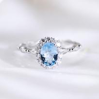 Exquisite Blue Topaz Ring with Female Niche Design, Sea Blue Treasure Ring, Exquisite Charm, Ins Open Finger Ring