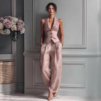 Women's Lapel Sleeveless Single Breasted Vest High Waist Wide Leg Pants Two Piece Elegant Office Suit XS