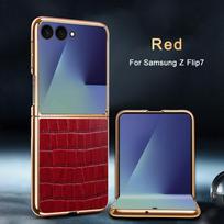 For Samsung Galaxy Z Flip 7 Case Luxury PU Leather Shockproof Protective Back Cover Case For Samsung Z Flip 7 Phone Shell Galaxy Z Flip7 raudona