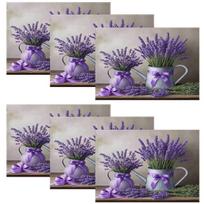 4/6/8 vnt. Rustic Vintage Gėlių Levandų Puokštės Padėkliukas - Medžiaga, Su Violetinės Levandos ir Pilkos Vazos Dizainu, Stačiakampė Stalo Puošmena 6PCS white