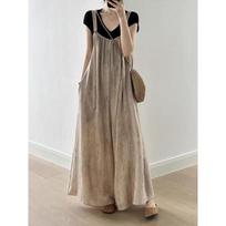 Women's Summer Cotton Linen Wide-Leg Japanese Jumpsuit L white