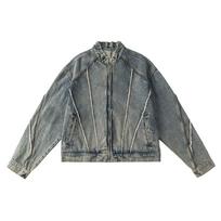 Retro Yellow Stand Collar Denim Jacket - Men's Casual Zipper Jacket for Spring & Autumn 3XL