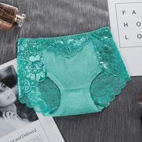 Large Size Lace Women's Underwear Sexy Mid-rise Hips No Trace Transparent Breathable Ladies Briefs KTB M mėtų žalios spalvos