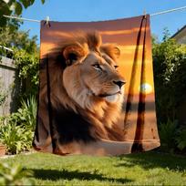 1 vnt. Liūto Safari spaudinio Lauko pledas, lengvas poliesteris, 80x120cm brown