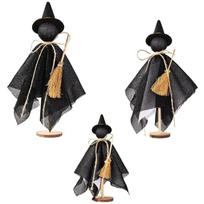 3 Piece Cotton Fabric Witch Specter Decorations For Halloween Home Party Display Wooden Base Accessories Set 1