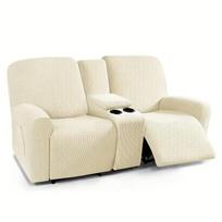 2Seater Recliner Sofa Covers All-inclusive Anti-slip Spandex Armchair Covers Pure Color Elastic Couch Slipcovers with Cup Holder beige