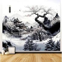 Tapestry Japanese tarpaulin cherry blossom wall hanging black and white 75x100 juoda