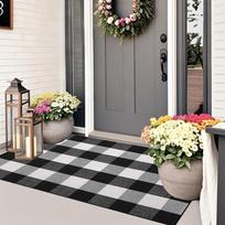 Buffalo Plaid Outdoor Rug 5' x 7' Washable Rugs,Black and White Checkered Rug,Cotton Hand-Woven Indoor or Outdoor Check Large Ar 40cm x 60cm