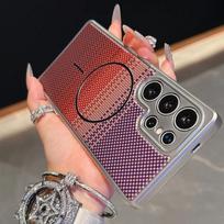 For Samsung Galaxy S24 S2 Plus Edge Ultra Case Plated Carbon Fiber Pattern Magnetic Camera Lens Protection Soft TPU Cover Galaxy S25PULS