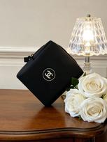 CHANEL Juodas Mini Kvadratinis CC Logotipo Kosmetikos Dėklas, Užtrauktuku Užsegamas Kosmetikos Laikymo Maišelis, Prabangaus Prekės Ženklo Grožio Aksesuaras juoda