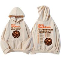All-American Road Show Tour 2026 Hoodies Rock Band CHRIS STAPLETON Sweatshirts Fleece Long Sleeve Casual Hooded Pullovers Print XS chaki
