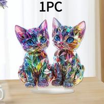 1PC Color Two Kittens Home Furnishing Living Room Study Acrylic Collection Desktop Ornament Ornament Gift Ornaments