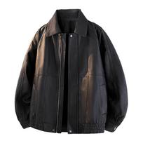 Men's American Retro PU Leather Motorcycle Jacket - Winter Velvet Lined, Thick Warm Lapel Coat M