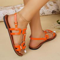 New Summer Style Slip-On Flat Sandals for Women, Solid Color with Metal Decoration, Casual Slippers, Women Shoes 36 oranžinė
