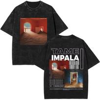 Tame Impala  The Slow Rush Album Art  Vintage Washed Oversized Black T-Shirt | Psychedelic Rock Fan Unisex Streetwear Tee L
