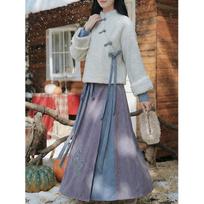 2025 Autumn/Winter Lazy Chinese Style Jacket & Wide-Hem Skirt Two-Piece Set for Daily Commute M
