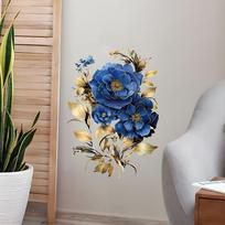 Self-adhesive Gorgeous Blue Peony Wall Stickers Large Flowers for Dining Room Accent Wall Home Decor 30X40CM mėlyna