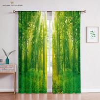 Fall Forest Tulle Drapes ideal for Living Room, Sleeping Room Decor, Autumn Trees, Nature Scenery, Sheer Voile Curtain W50X130H(CM)X2PCS&Rod pocket