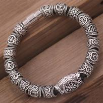 Viking Compass Rune Beard Bead Bracelet For Men Nordic Viking Jewelry Accessory 19cm