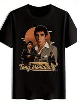 Men'S Tony Montana III Graphic T-Shirt - Black Retro Movie Design with Tony & Vito Corleone Characters XL