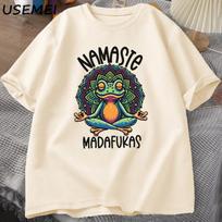 Funny Yoga T Shirt Frog Self Care T Shirt Cotton Short Sleeve Positive Cottagecore Namaste Tee Men Women Mens Clothes Streetwear S