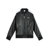 Puma T7 dirbtinės odos bomber striukė su logotipu Laisvo kirpimo Retro beisbolo apykaklė Užtrauktukas Ilgomis rankovėmis Unisex striukė 636319-01 M black