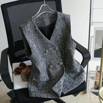 Chic Trendy Vintage Double-breasted Vest Jacket Women Sleeveless Casual Versatile Outerwear Ideal for Everyday Wear M