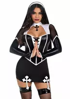 Leg Avenue Holy Hottie Dress Black Boned Garter Costume Set
