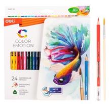 Spalvoti pieštukai akvareliniai 24sp. DELI Color Emotion + teptukas, EC00720