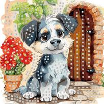 Putgumės mozaikos rinkinys Fun&Joy 25x25cm "Šuniukas ir gėlės"