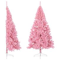 vidaXL Dirbtinė pusinė Kalėdų eglutė su stovu, rožinė, 180cm, PVC