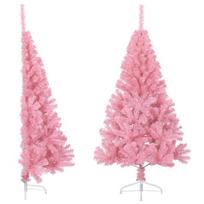 vidaXL Dirbtinė pusinė Kalėdų eglutė su stovu, rožinė, 120cm, PVC