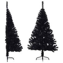 vidaXL Dirbtinė pusinė Kalėdų eglutė su stovu, juoda, 120cm, PVC