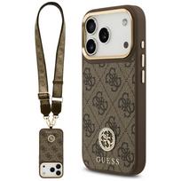 Guess 4G Strass logotipas ir dideli dirželiai su metaliniais mygtukais MagSafe dėklas iPhone 17 Pro - Rudas