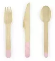 Party Deco Mediniai įrankiai komplektas rausvi 16cm po 6 vnt