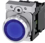 Siemens SIRIUS ACT 3SU11 serijos apšviestas mygtukas, pilnas blokas, momentinis, montuojamas ant skydo, 22 mm išpjova, SPST, mėlynas