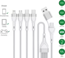 „4smarts“ USB-A + USB-C kabelis – 2x USB-C + „Lightning“ + „microUSB“, 1,2 m, baltas (541024)