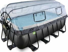 EXIT Juodas Leather pool 400x200x122cm with sand filter pump and dome and heat pump - juodas