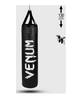 Venum Challenger bokso kriaušė + lubų kablys - juoda/balta - pripildyta - 130 cm