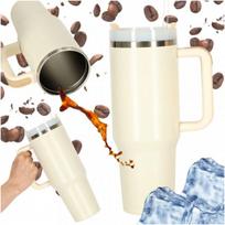 Termospuodelis su šiaudeliu ir rankena, 1200 ml, grietinėlė