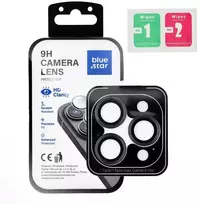 BlueStar Grūdinto stiklo kameros objektyvo apsauga iPhone 17 PRO / 17 PRO MAX, mėlyna, žvaigždė, lengvai montuojama, juoda