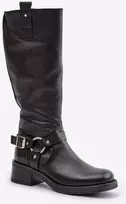 Ilgaauliai batai virš kelių su natūralia oda, juodi Step in style
