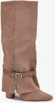 Ilgaauliai batai virš kelių su diržu, smėlio spalvos Step in style