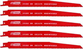 AW-Tools AWTOOLS PJŪKLELIS BiM SKIRTAS SLANKIOJANTIES PJŪKLAMS 225mm 6 TPI /5vnt. /MEDIENA+VINYS