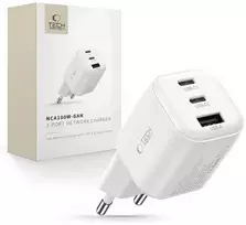 Tech-Protect NCA100W-GAN-AVS 3 prievadų tinklo įkroviklis PD 3.2 100W / QC3.0 baltas